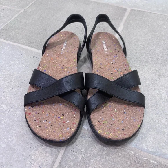 NWOT Merrell Napa Valley Sling Leather Sandals Dark Malbec Women’s 10 Black - Picture 2 of 7